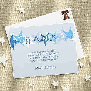 Boys Personalized Thank You Cards - Blue Stars - Set of 12