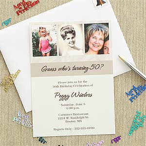 Personalized Then & Now Photo Birthday Party Invitations - 7254