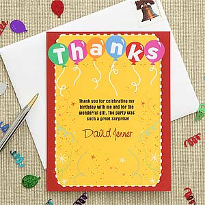 Birthday Balloons Personalized Thank You Cards