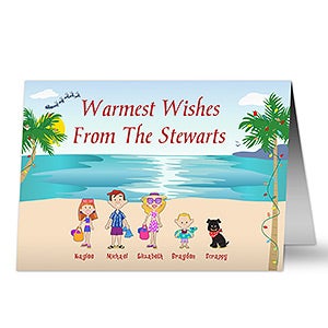 Beach Family Characters Personalized Christmas Cards - Set of 15