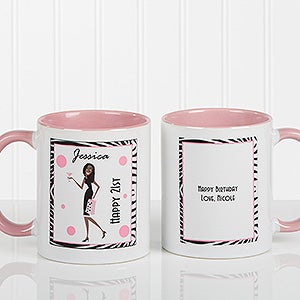 Birthday Girl Personalized Coffee Mug for Women - Pink Handle