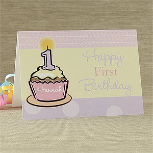 First Birthday Personalized Greeting Card - Pink