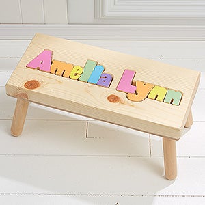 Rainbow Name Personalized Puzzle Stool - Large - Pastel