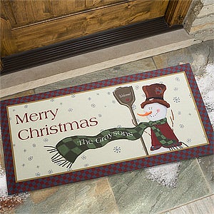 Let It Snow Snowman Personalized Oversized Doormat- 24x48