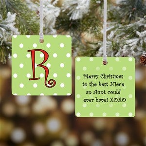 Monogram Polka Dot Christmas Ornament - 2 Sided Metal