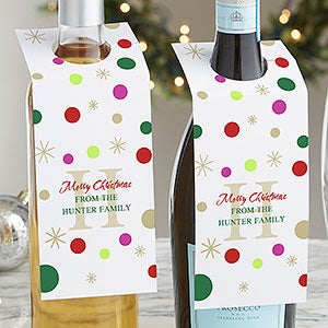 Personalized Wine Bottle Tags - Holiday Monogram - 1 set of 12