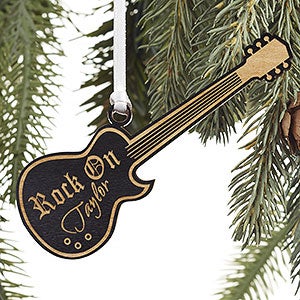 Rock On Personalized Black Wood Guitar Ornament