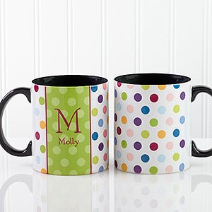 Personalized Polka Dot Coffee Mugs - Black Handle