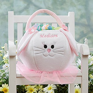 Embroidered Easter Bunny Basket - Pink