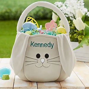 Personalized Baby Easter Basket - Gray Easter Bunny