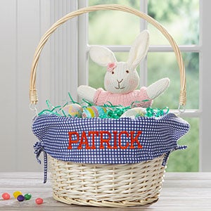 Navy Check Personalized Easter Basket With Drop Down Handle