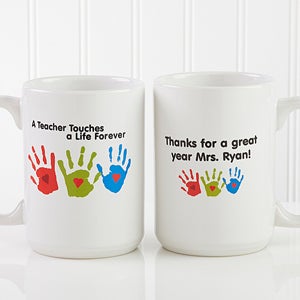 Personalized Teacher Coffee Mug - Kids Handprints - Large