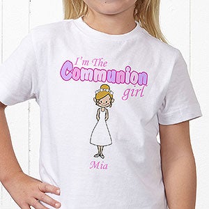 Personalized Kids T-Shirts - Communion Girl - Youth Small (6-8) - White