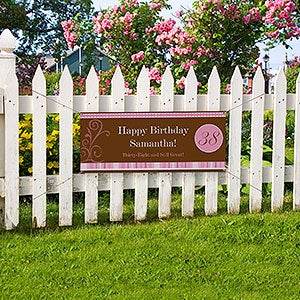 Floral and Stripes Personalized Birthday Banner - 20x48
