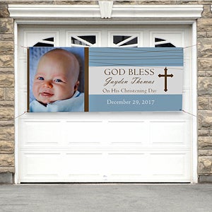 God Bless Personalized Photo Christening Banner