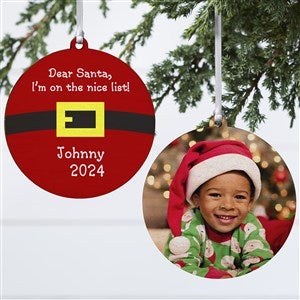 Santa's Belt Personalized Photo Ornament - 2 Sided Wood