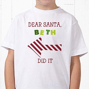 Personalized Kids Christmas T-Shirts - Dear Santa - Youth Medium (10-12) - Light Gray