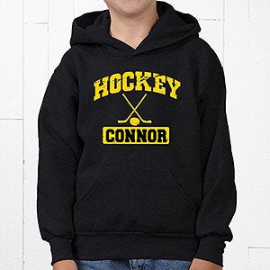 Personalized Kids Sports Hooded Black Sweatshirt - Youth Large (12/14) - Black