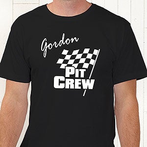 Personalized Car Racing T-Shirt - Pit Crew Checkered Flag - Adult Medium - Navy