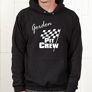 Pit Crew Personalized Car Racing Black Hooded Sweatshirt - Checkered Flag - Adult Small - Black