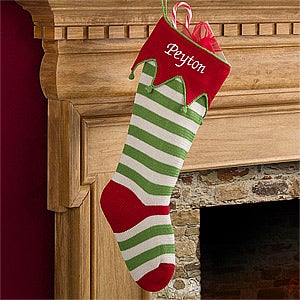 Embroidered Knit Stocking-Red Toe & Cuff