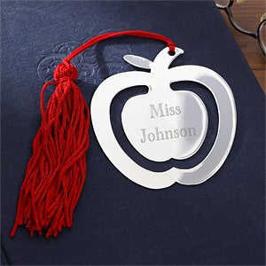 Engraved Red Tassel Apple Bookmark