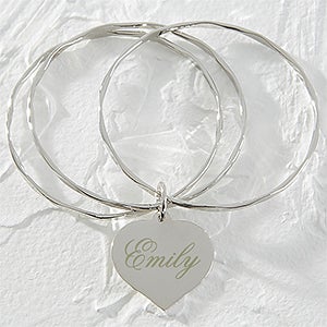 Personalized Heart Charm Bangle Bracelet