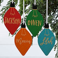 Merry Name Personalized Wood Christmas Light Bulb Ornaments - 30294