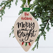 Merry & Bright Personalized Wood Christmas Bulb Ornaments - 30295
