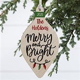 Merry  Bright Personalized Wood Christmas Bulb Ornaments - 30295