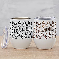 Leopard Print Personalized Stainless Stemless Wine Cups - 30313
