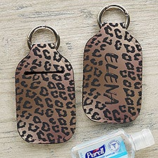 Leopard Print Personalized Hand Sanitizer Holder Keychain - 30567