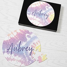 Pastel Tie Dye Personalized Round Puzzles - 30851