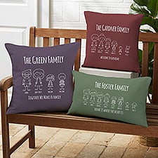 Stick Figure Family Personalized Outdoor Throw Pillows - 31068