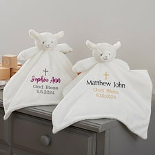 Christening Cross Personalized Baby Name Lamb Blankie