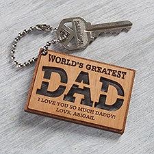 Worlds Greatest Dad Personalized Wooden Keychain - 31247