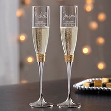 Modern Gold Hammered Engraved Wedding Champagne Flute Set - 31263