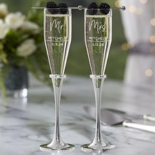 Modern Lenox Devotion Engraved Wedding Champagne Flute Set - 31264