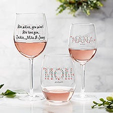 Floral Mom philoSophies Personalized Wine Glasses - 31471