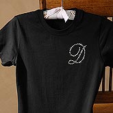 Personalized Black Ladies T-Shirts with Rhinestone Monogram - 3157