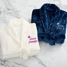 King and Queen Wedding Embroidered Luxury Fleece Robes - 31769