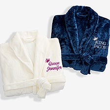 King and Queen Wedding Embroidered Luxury Fleece Robes - 31769