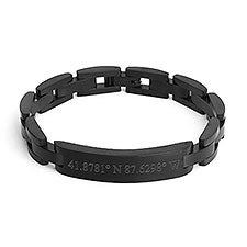 Engraved Mens Black Plate Coordinates Bracelet - 31864D