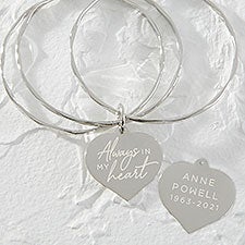 Always In My Heart Personalized Memorial Charm Bangle Bracelet - 31916