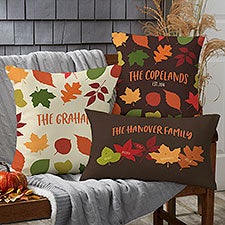 Fall Family Leaf Character Personalized Outdoor Throw Pillow - 31929