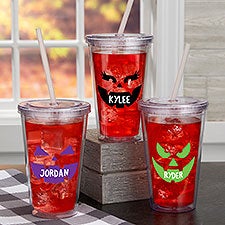 Jack-o-Lantern Personalized Insulated Acrylic Tumbler with Straw - 31956