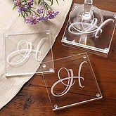 Engraved Initial Monogram Glass Coaster Set - 3205