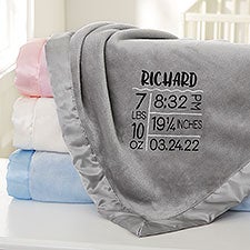 Birth Info Embroidered Satin Trim Baby Blanket - 32077