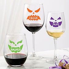 Jack-o-Lantern Personalized Halloween Wine Glasses - 32145