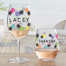 Pineapple Party Personalized Tritan Unbreakable Wine Glasses - 32166